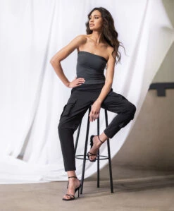 Japantky Bumpy Strapless Travel Jersey Top - Donkergrijs