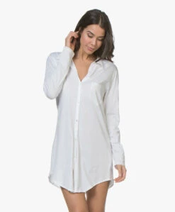 Hanro Cotton Deluxe Jersey Boyfriend Pyjamashirt - Wit