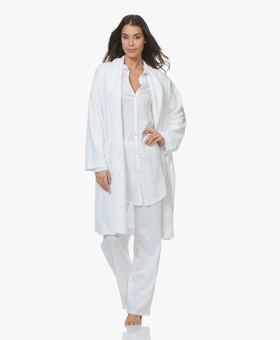 Hanro Cotton Deluxe Jersey Boyfriend Pyjamashirt - Wit 2 Hanro Cotton Deluxe Jersey Boyfriend Pyjamashirt - Wit - Afbeelding 2