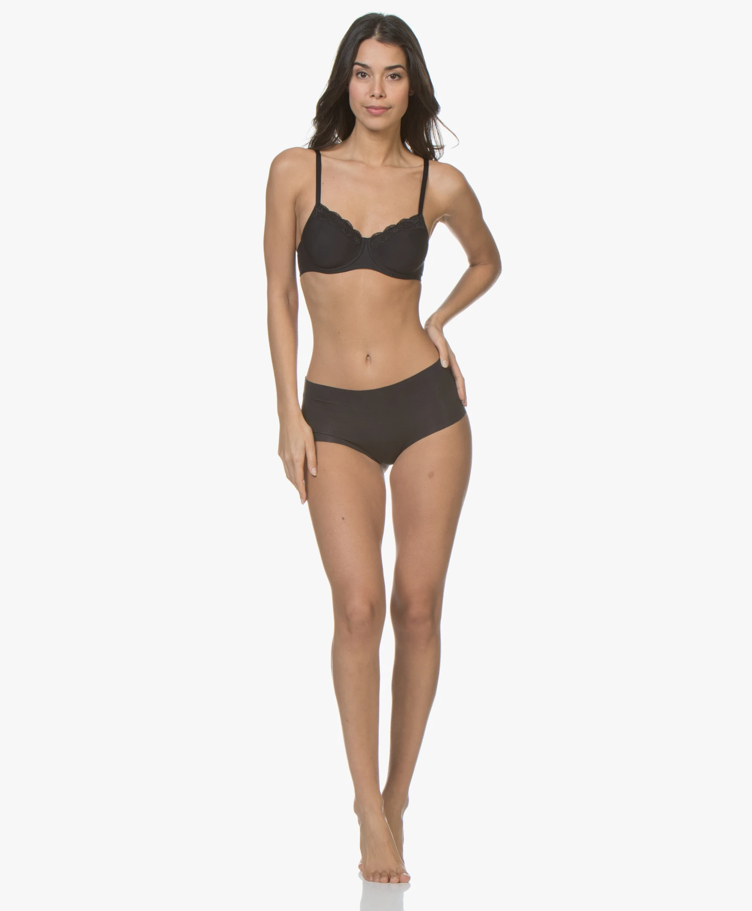 Hanro Cotton Lace T-Shirt Bh - Zwart 5 Hanro Cotton Lace T-Shirt Bh - Zwart - Afbeelding 5