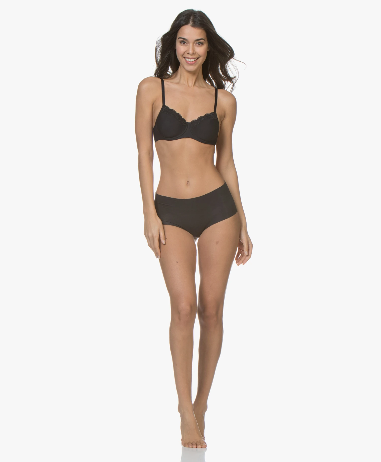 Hanro Cotton Lace T-Shirt Bh - Zwart 2 Hanro Cotton Lace T-Shirt Bh - Zwart - Afbeelding 2