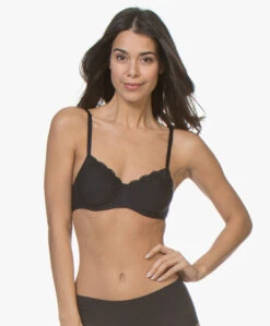 Hanro Cotton Lace T-Shirt Bh - Zwart