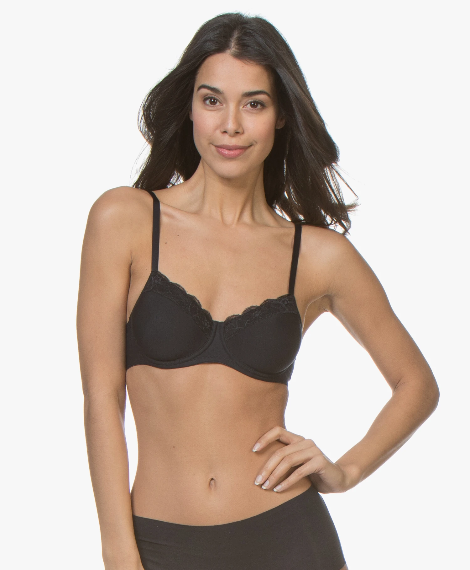 Hanro Cotton Lace T-Shirt Bh - Zwart 1 Hanro Cotton Lace T-Shirt Bh - Zwart