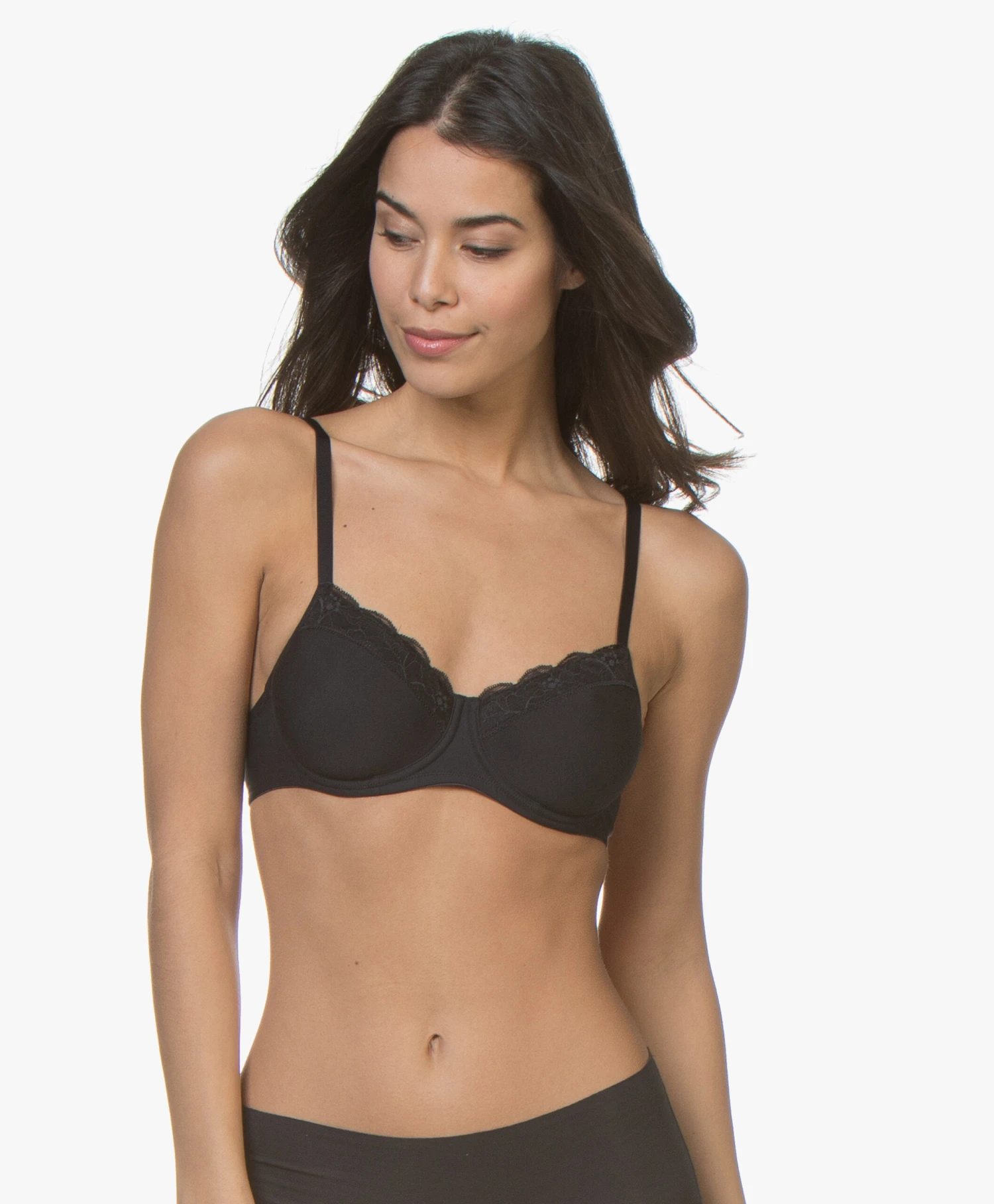 Hanro Cotton Lace T-Shirt Bh - Zwart 3 Hanro Cotton Lace T-Shirt Bh - Zwart - Afbeelding 3