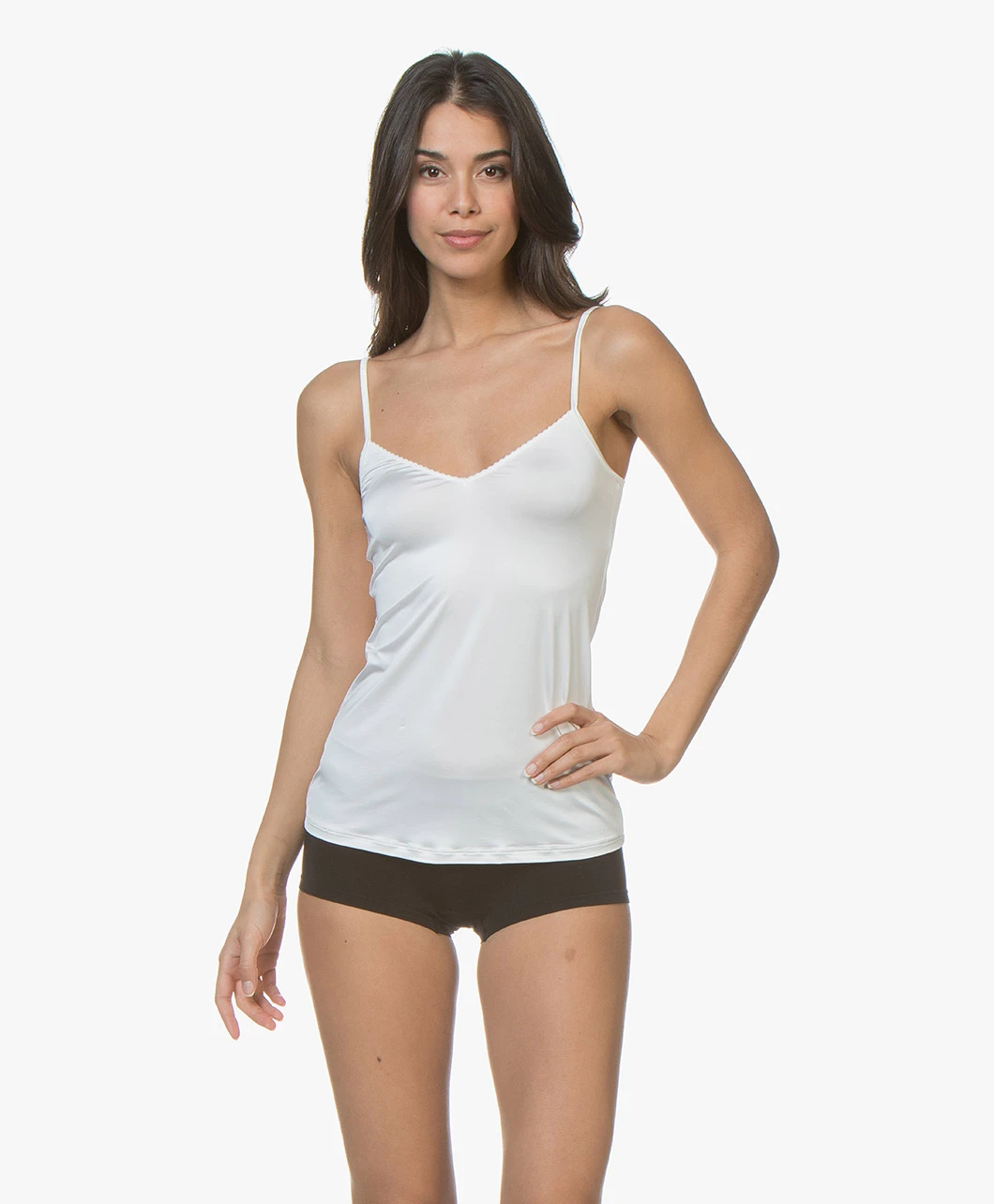 Hanro Satin Deluxe Spaghetti Top - Off-White 1 Hanro Satin Deluxe Spaghetti Top - Off-White