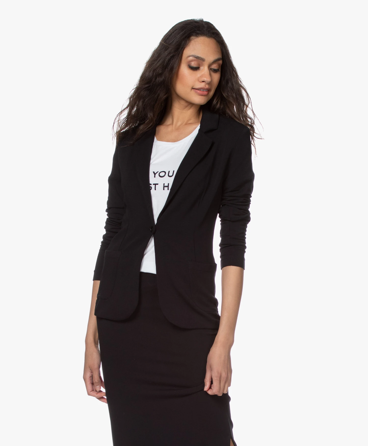 Majestic Filatures Viscose Jersey Blazer - Zwart 1 Majestic Filatures Viscose Jersey Blazer - Zwart