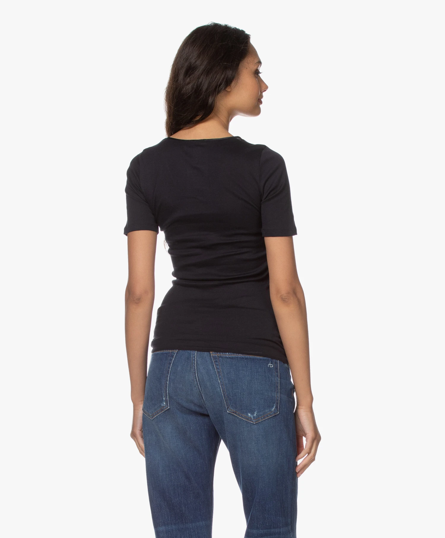 Hanro Cotton Seamless V-Hals T-Shirt - Zwart 4 Hanro Cotton Seamless V-Hals T-Shirt - Zwart - Afbeelding 4