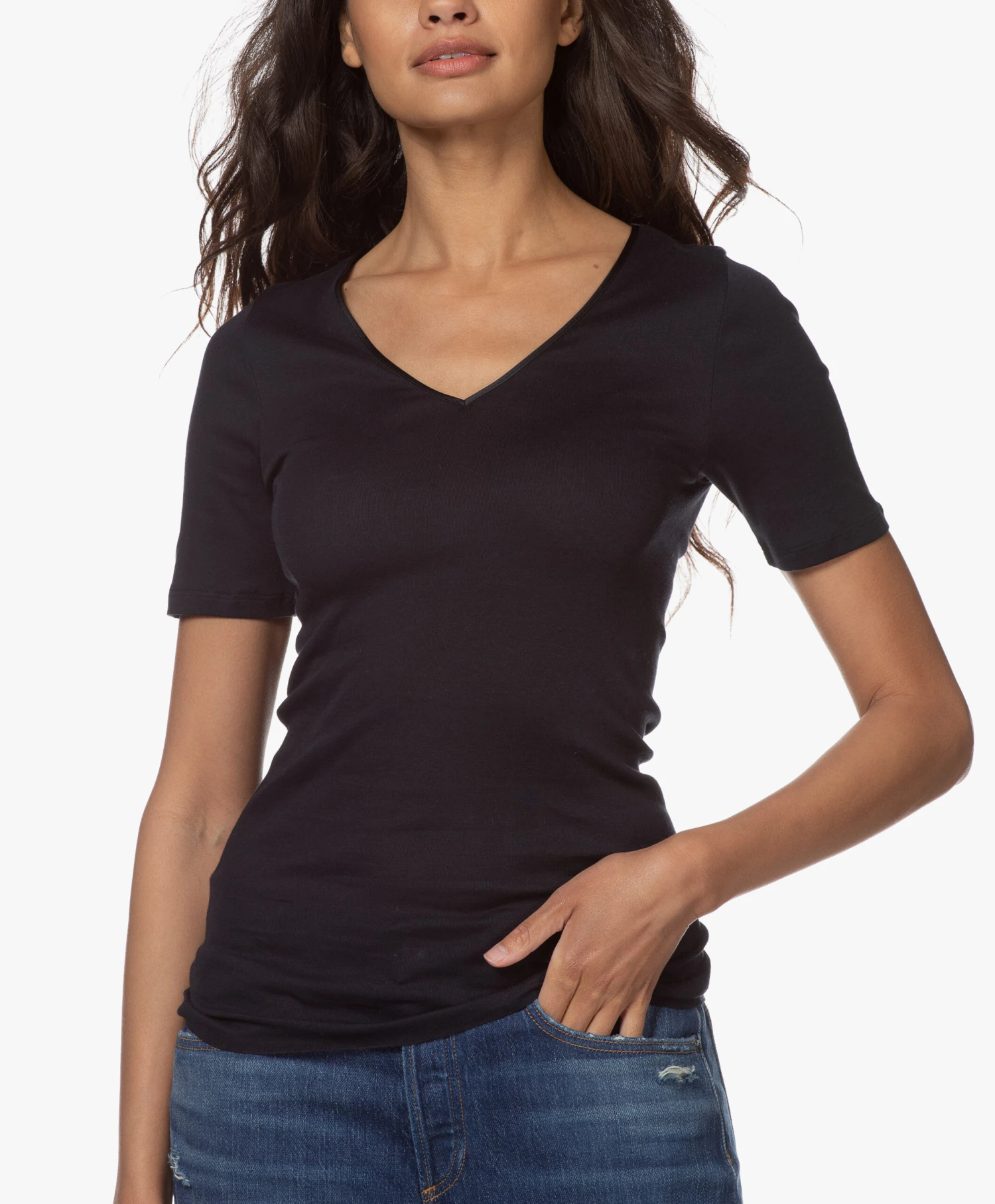 Hanro Cotton Seamless V-Hals T-Shirt - Zwart 7 Hanro Cotton Seamless V-Hals T-Shirt - Zwart - Afbeelding 7