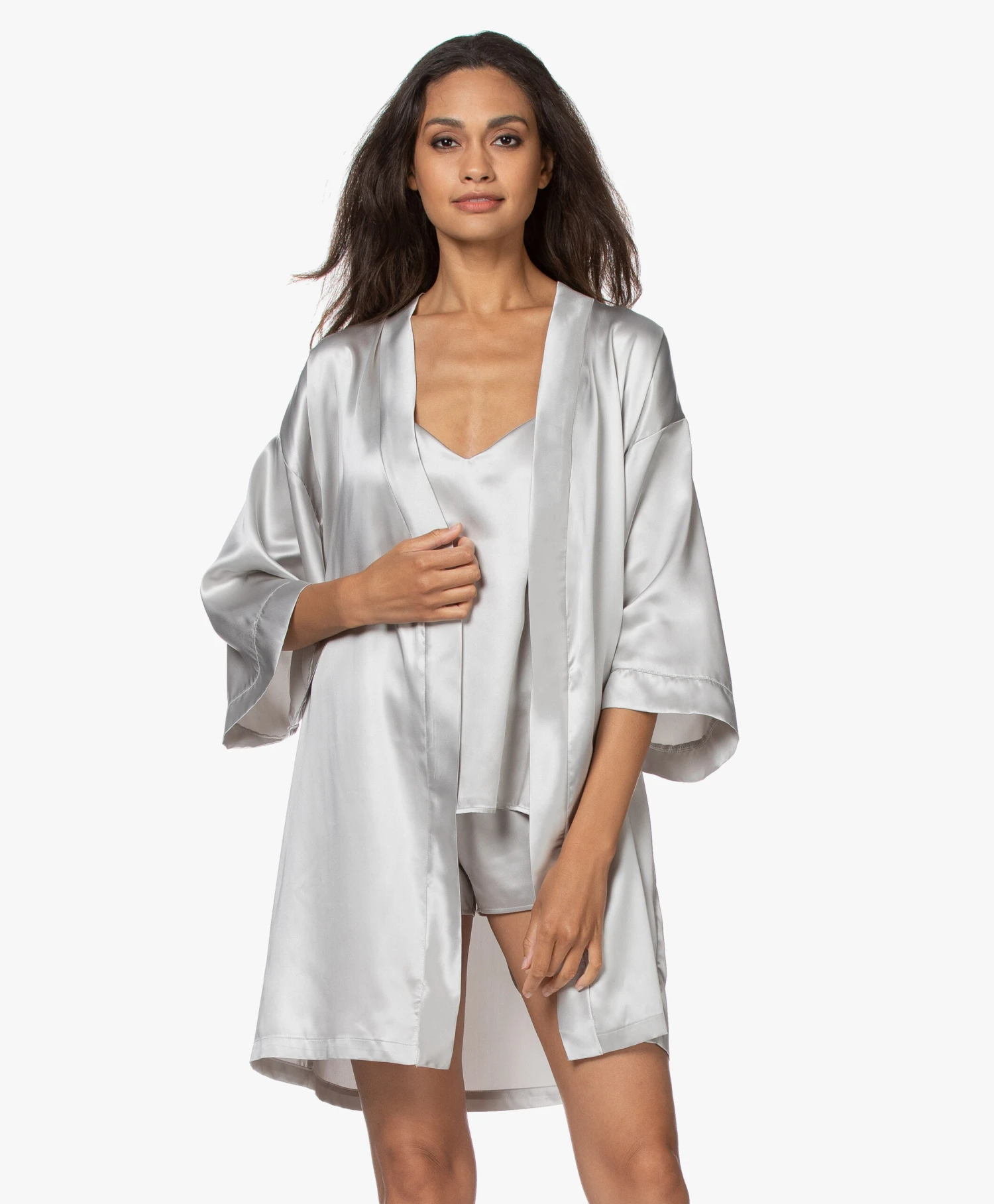 By Dariia Day Mulberry Zijden Kimono - Zilvergrijs 9 By Dariia Day Mulberry Zijden Kimono - Zilvergrijs - Afbeelding 9