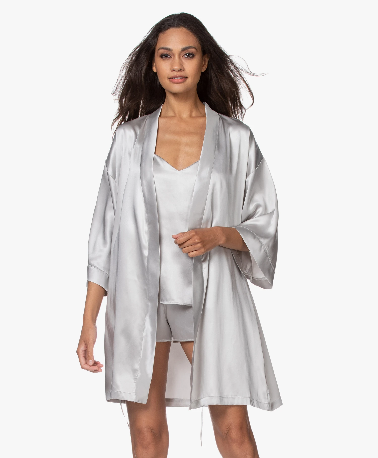 By Dariia Day Mulberry Zijden Kimono - Zilvergrijs 6 By Dariia Day Mulberry Zijden Kimono - Zilvergrijs - Afbeelding 6