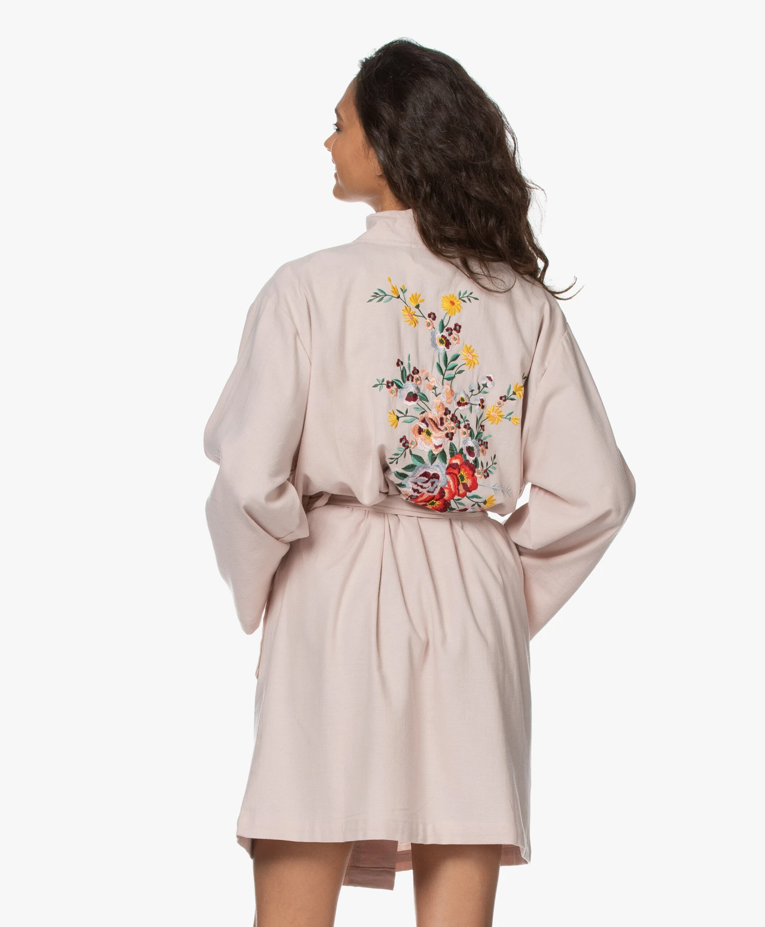 Hammam34 The Flower Geborduurde Katoenen Kimono - Dusty Pink 2 Hammam34 The Flower Geborduurde Katoenen Kimono - Dusty Pink - Afbeelding 2