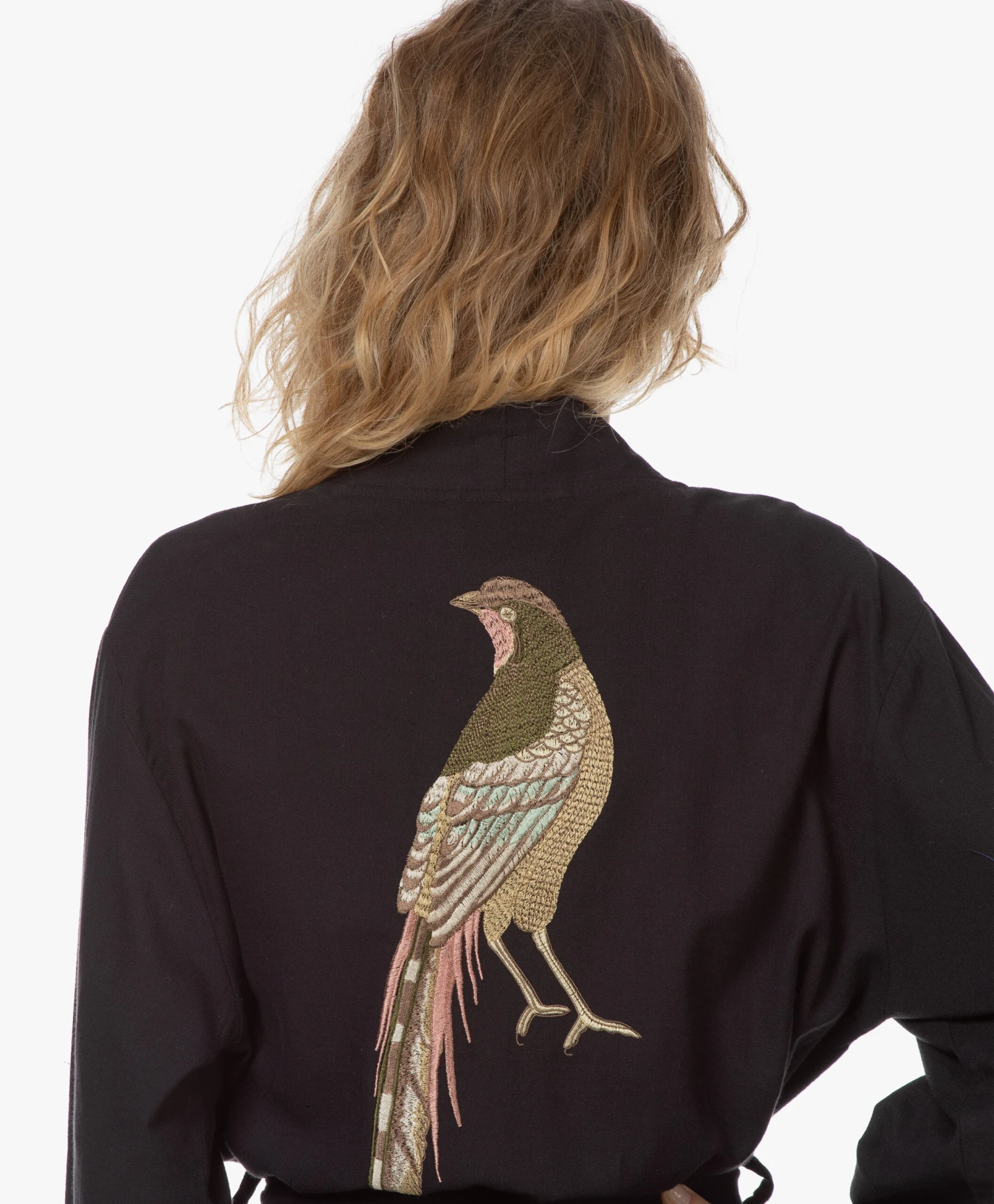 Hammam34 The Pheasant Lange Katoenen Kimono - Zwart 5 Hammam34 The Pheasant Lange Katoenen Kimono - Zwart - Afbeelding 5