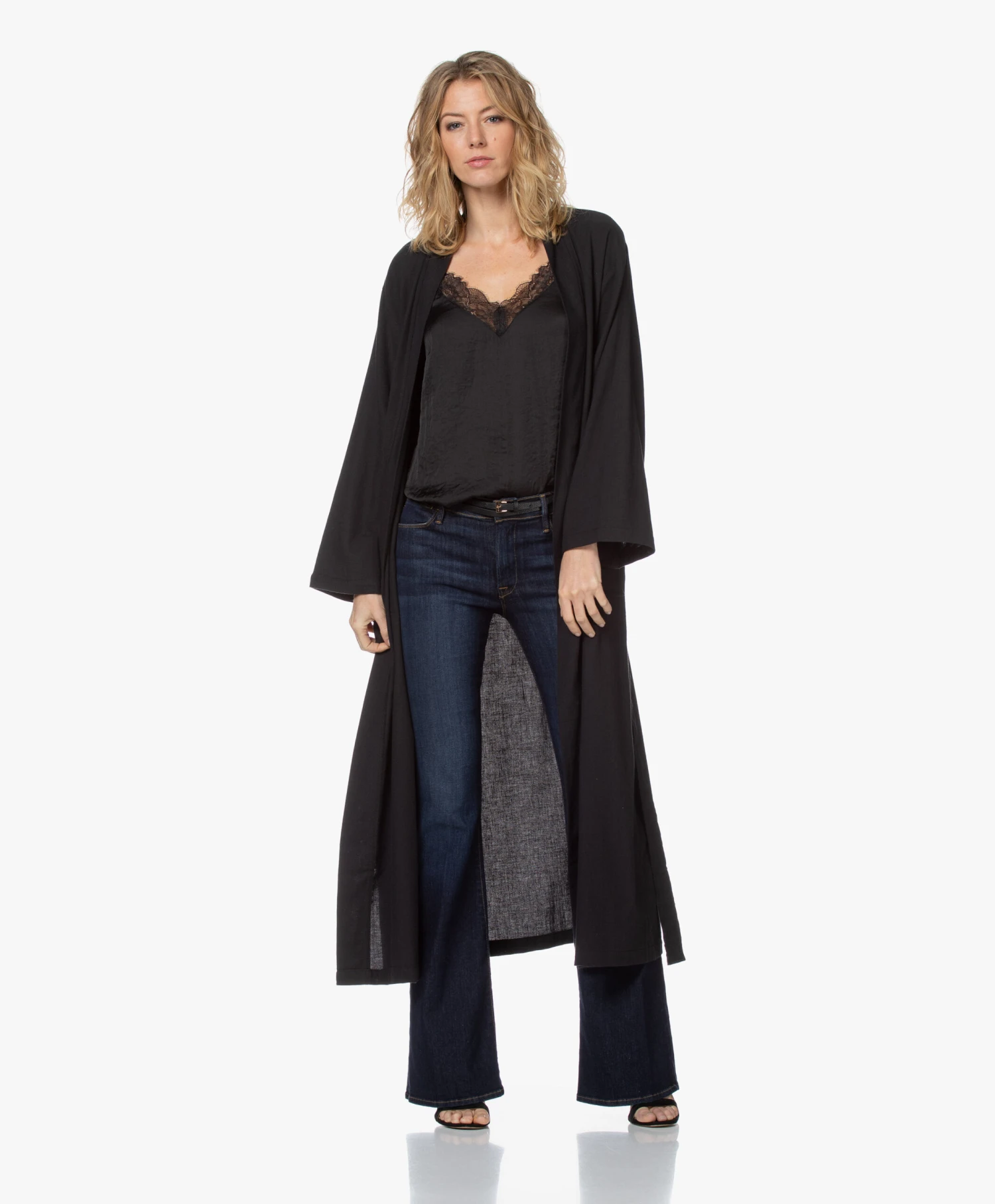 Hammam34 The Pheasant Lange Katoenen Kimono - Zwart 6 Hammam34 The Pheasant Lange Katoenen Kimono - Zwart - Afbeelding 6