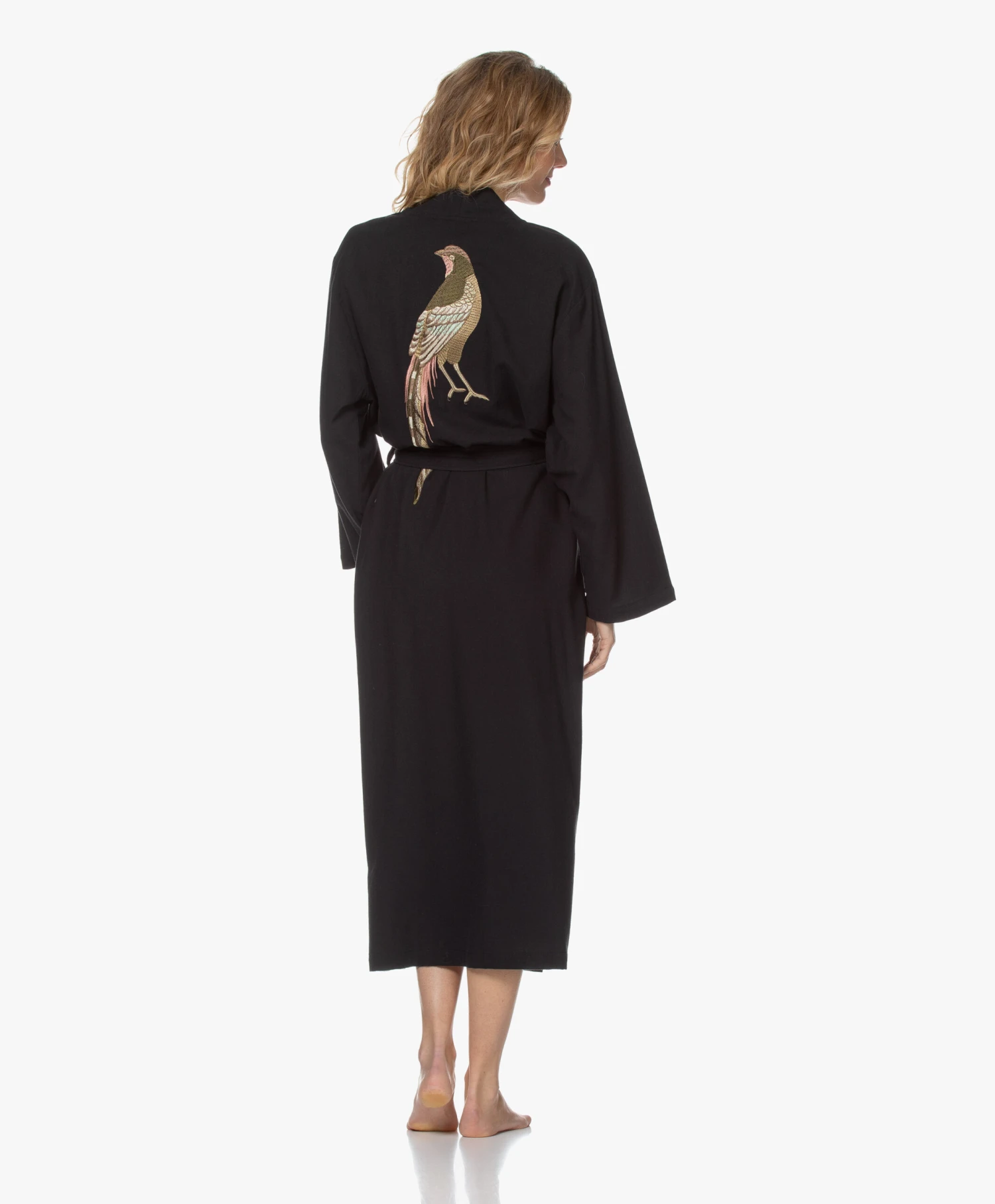 Hammam34 The Pheasant Lange Katoenen Kimono - Zwart 1 Hammam34 The Pheasant Lange Katoenen Kimono - Zwart