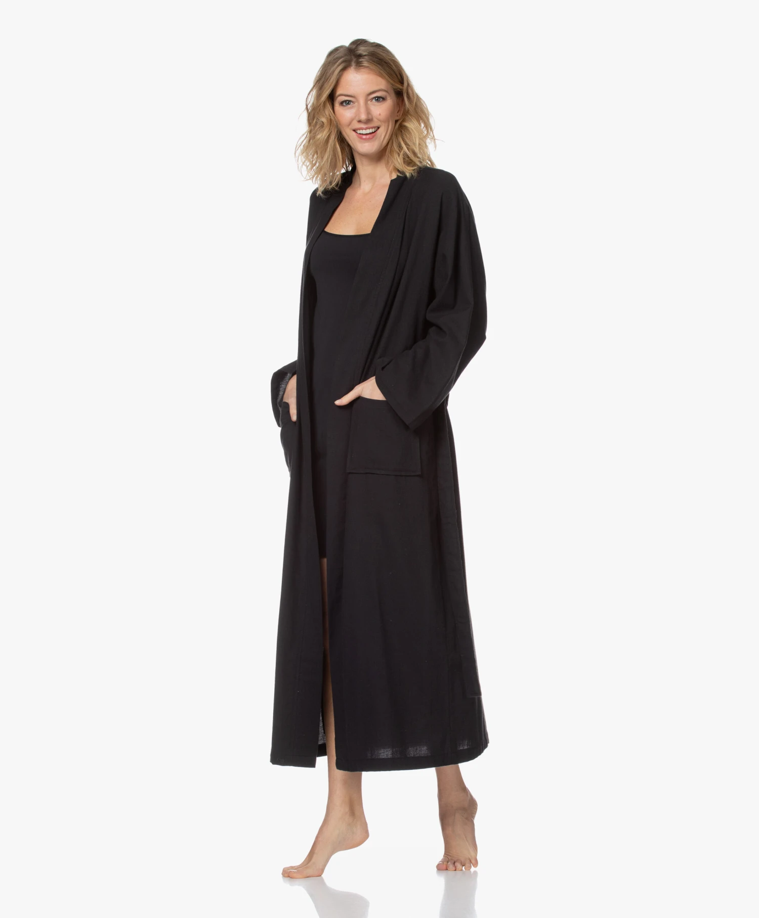 Hammam34 The Pheasant Lange Katoenen Kimono - Zwart 4 Hammam34 The Pheasant Lange Katoenen Kimono - Zwart - Afbeelding 4