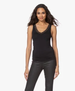 Hanro Cotton Lace V-Hals Top - Zwart -Mode Kleding 201215 1ea9e356 9d83 4b76 97ab 71bd39977725