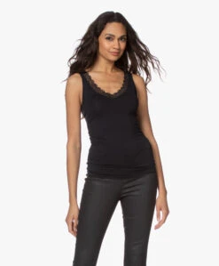 Hanro Cotton Lace V-Hals Top - Zwart -Mode Kleding 201215 3982d6f8 a482 400c abeb 2fae964ec232