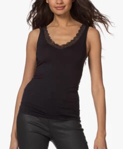 Hanro Cotton Lace V-Hals Top - Zwart -Mode Kleding 201215 6924f32d 0c14 4598 a6a9 4be5671466fa