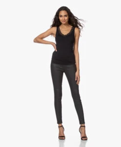 Hanro Cotton Lace V-Hals Top - Zwart -Mode Kleding 201215 93e8c485 58ce 4bae 8dbe a99c443ee334