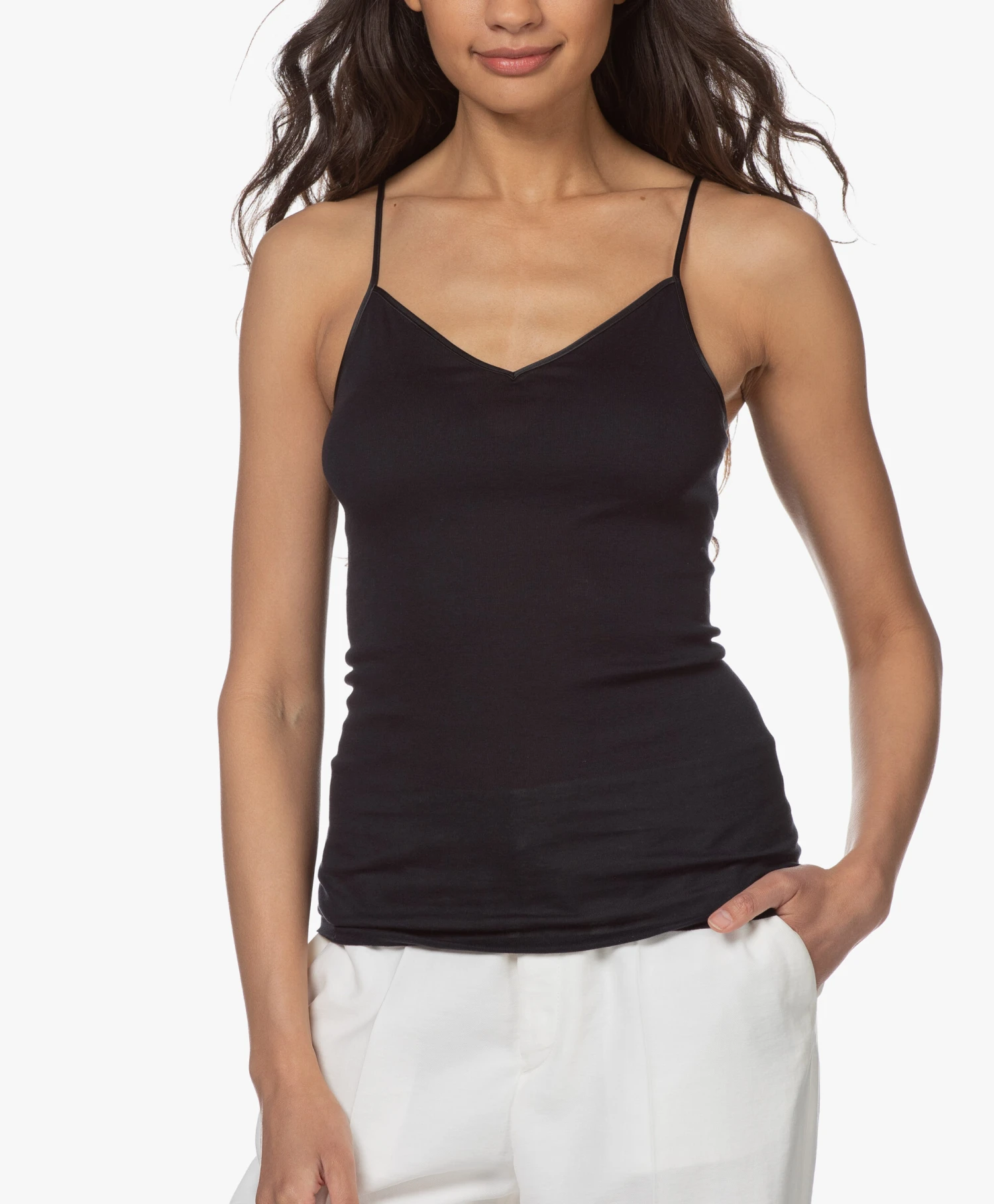 Hanro Cotton Seamless V-Hals Spaghetti Top - Zwart 7 Hanro Cotton Seamless V-Hals Spaghetti Top - Zwart - Afbeelding 7