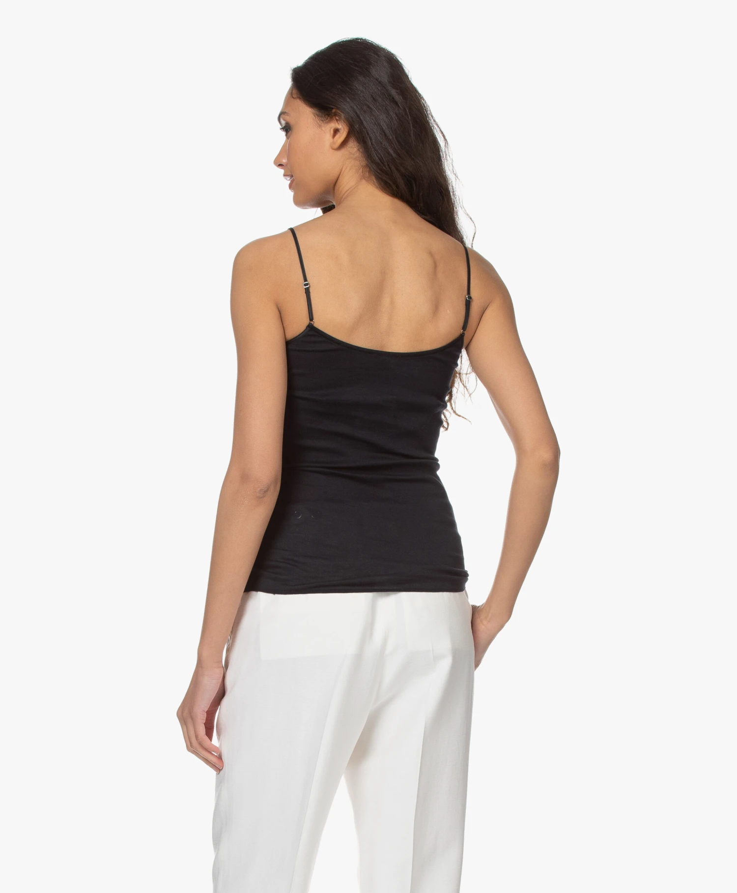 Hanro Cotton Seamless V-Hals Spaghetti Top - Zwart 4 Hanro Cotton Seamless V-Hals Spaghetti Top - Zwart - Afbeelding 4