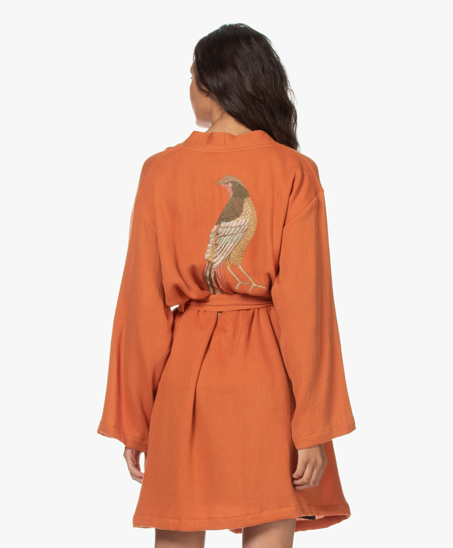 Hammam34 The Pheasant Geborduurde Katoenen Kimono - Roest Oranje 2 Hammam34 The Pheasant Geborduurde Katoenen Kimono - Roest Oranje - Afbeelding 2