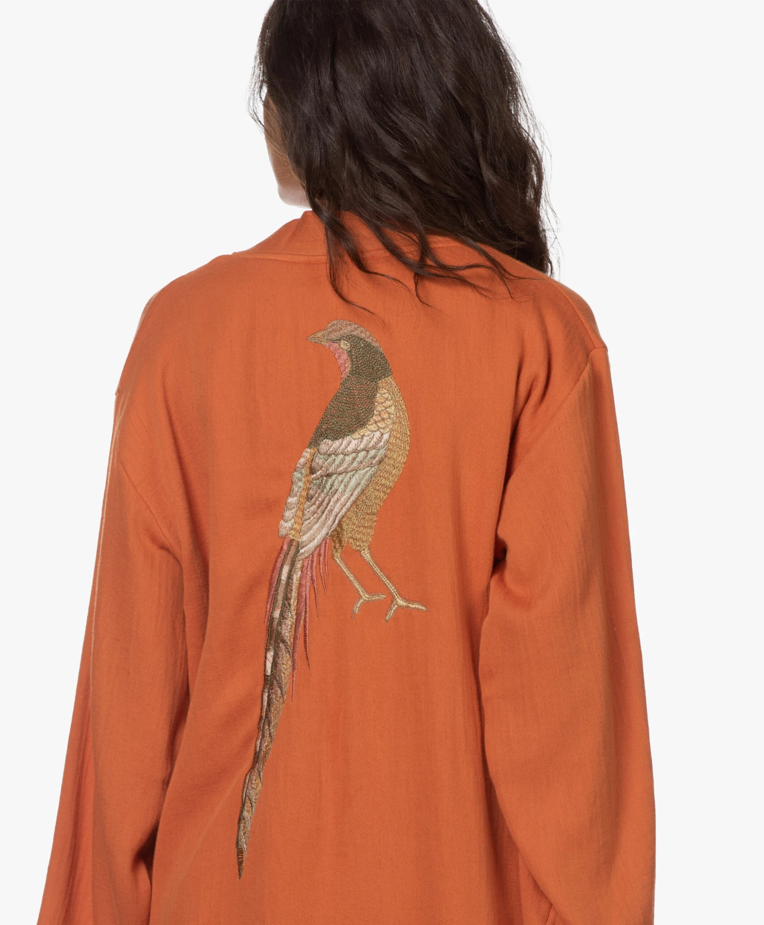 Hammam34 The Pheasant Geborduurde Katoenen Kimono - Roest Oranje 12 Hammam34 The Pheasant Geborduurde Katoenen Kimono - Roest Oranje - Afbeelding 12