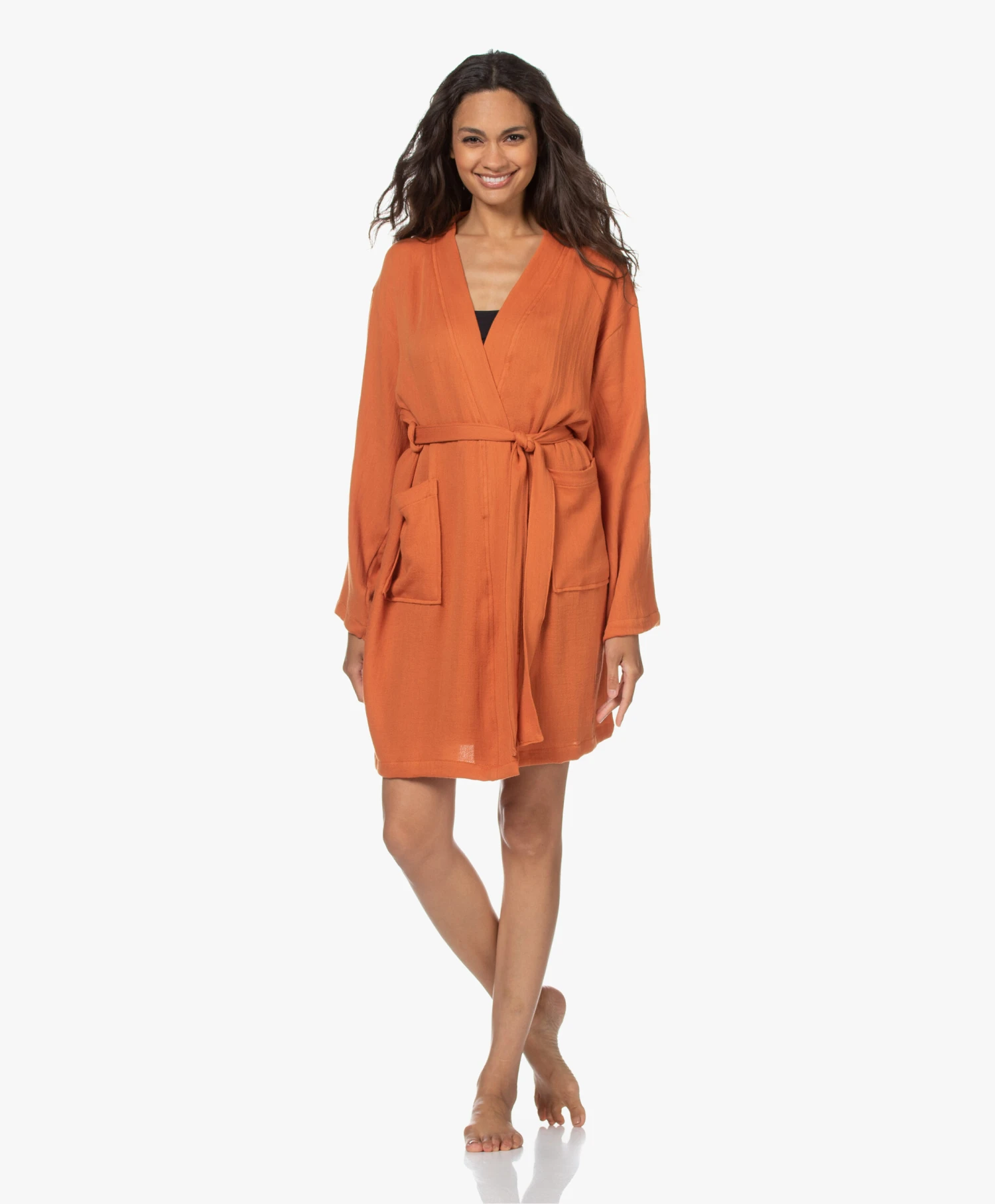 Hammam34 The Pheasant Geborduurde Katoenen Kimono - Roest Oranje 1 Hammam34 The Pheasant Geborduurde Katoenen Kimono - Roest Oranje