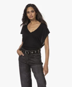 Iro Poly Modalmix V-Hals T-Shirt - Zwart -Mode Kleding 210916 4be00b42 7e6a 4fc3 8c0b 0fb405e212b0