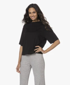 Vince Wide Crop Pima Katoenen T-Shirt - Zwart -Mode Kleding 211012 0bf8d15b f627 4ca1 b90c 9ebafd679ee6