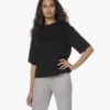 Vince Wide Crop Pima Katoenen T-Shirt - Zwart