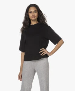 Vince Wide Crop Pima Katoenen T-Shirt - Zwart