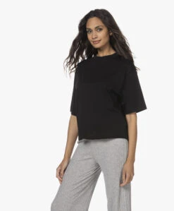 Vince Wide Crop Pima Katoenen T-Shirt - Zwart -Mode Kleding 211012 b164ddd6 0308 4eec aa78 d456bf9c9043