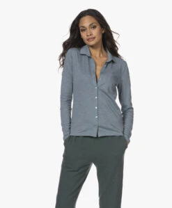 Belluna Marlo Katoenmix Jersey Blouse - Zeegroen