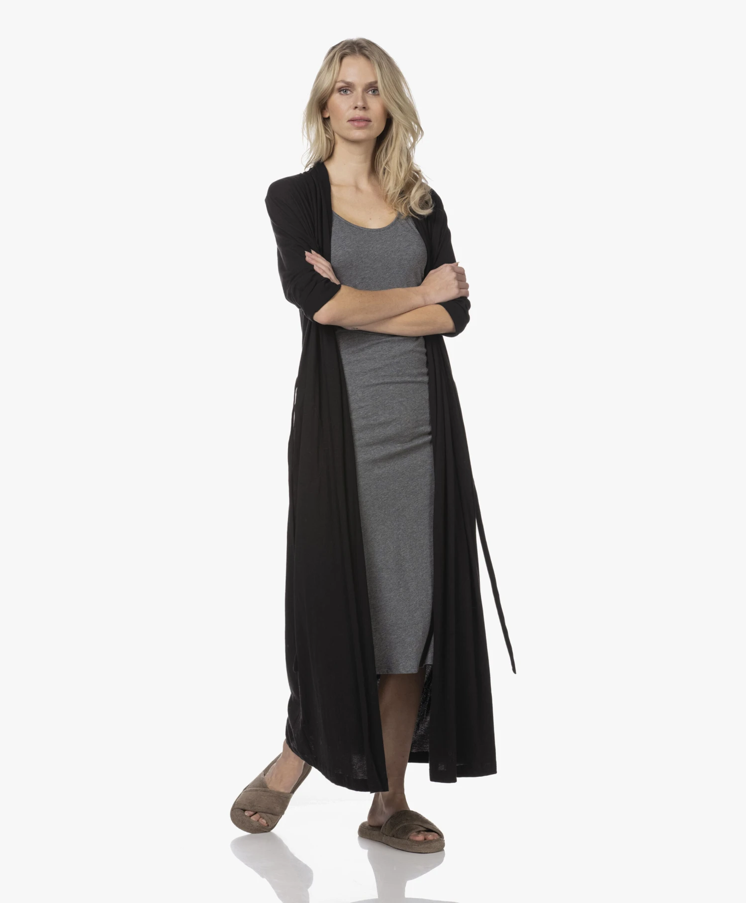 Skin Kathryn Pima Katoenen Jersey Badjas - Zwart 5 Skin Kathryn Pima Katoenen Jersey Badjas - Zwart - Afbeelding 5