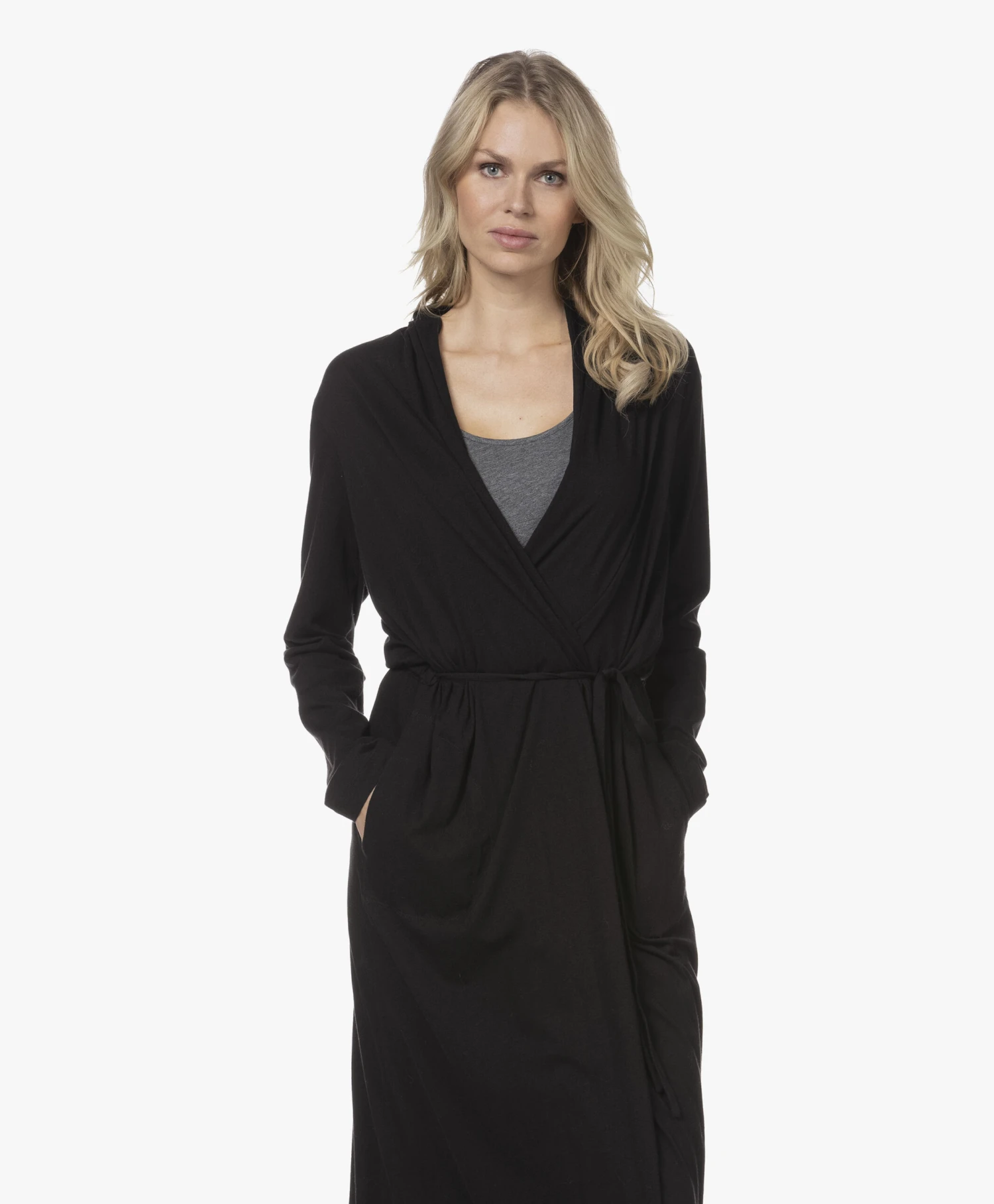 Skin Kathryn Pima Katoenen Jersey Badjas - Zwart 2 Skin Kathryn Pima Katoenen Jersey Badjas - Zwart - Afbeelding 2