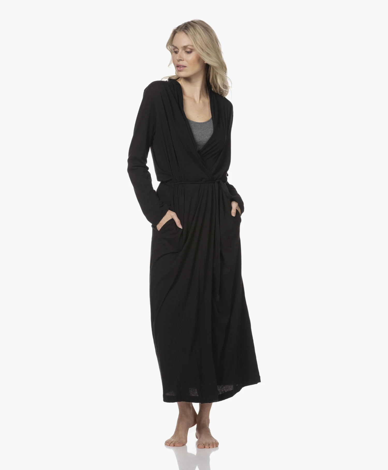 Skin Kathryn Pima Katoenen Jersey Badjas - Zwart 10 Skin Kathryn Pima Katoenen Jersey Badjas - Zwart - Afbeelding 10