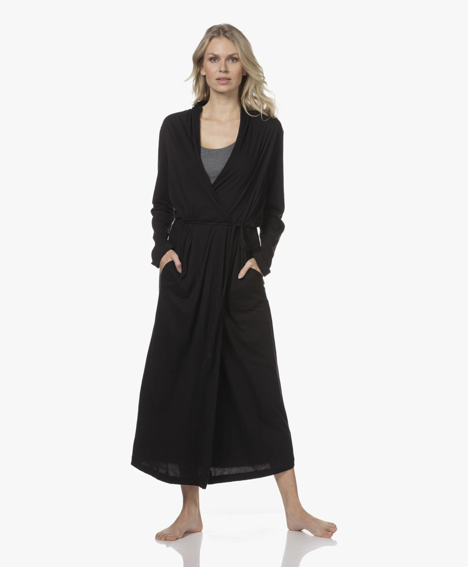 Skin Kathryn Pima Katoenen Jersey Badjas - Zwart 3 Skin Kathryn Pima Katoenen Jersey Badjas - Zwart - Afbeelding 3