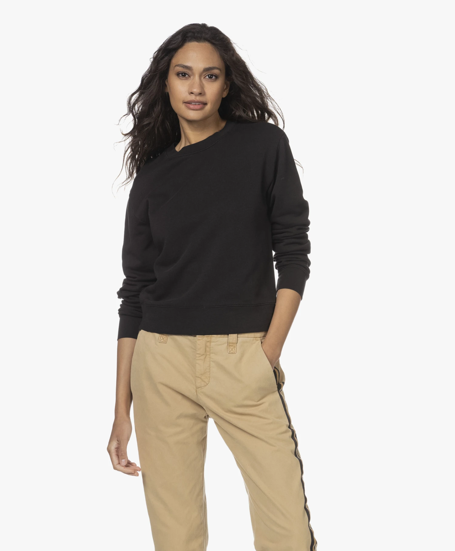 Vince Essential Katoenmix Cropped Sweatshirt - Zwart 11 Vince Essential Katoenmix Cropped Sweatshirt - Zwart - Afbeelding 11