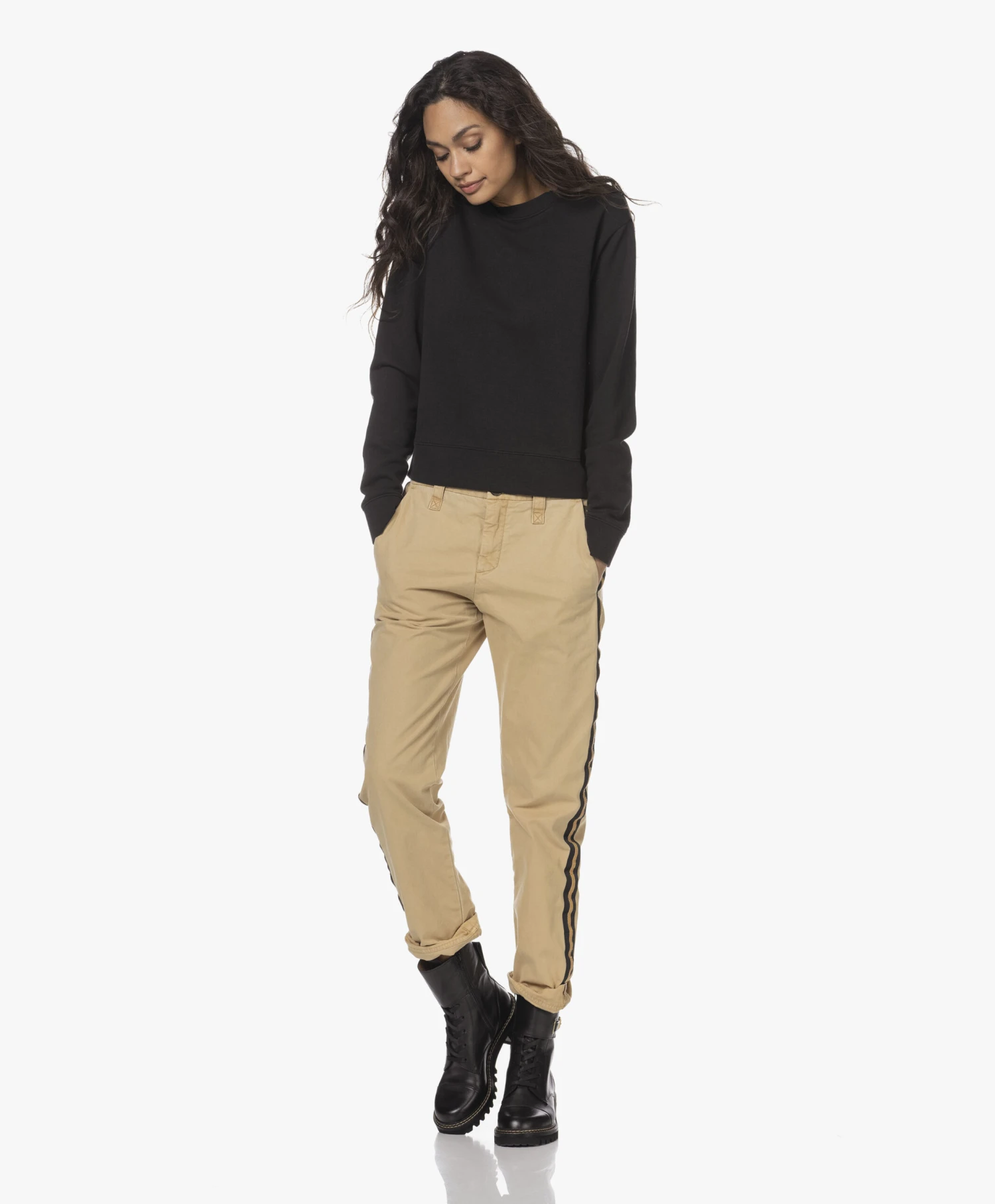 Vince Essential Katoenmix Cropped Sweatshirt - Zwart 9 Vince Essential Katoenmix Cropped Sweatshirt - Zwart - Afbeelding 9