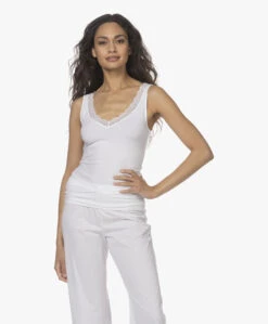 Mode Kleding 18 Hanro Cotton Lace V-Hals Top - Wit