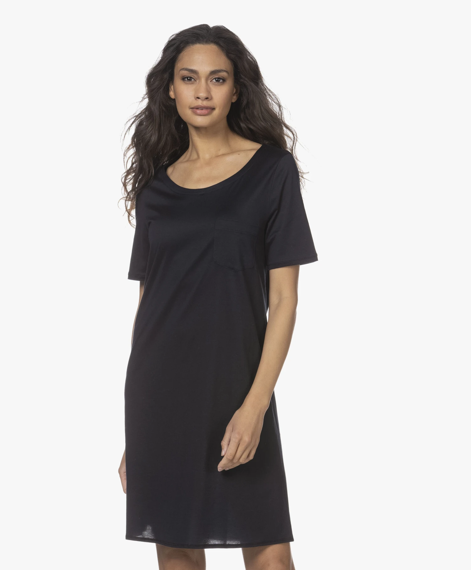 Hanro Cotton Deluxe Jersey Nachthemd - Zwart 2 Hanro Cotton Deluxe Jersey Nachthemd - Zwart - Afbeelding 2