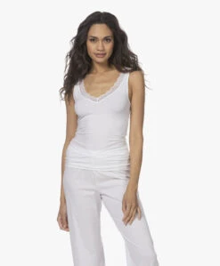 Hanro Cotton Lace V-Hals Top - Wit -Mode Kleding 211125 b5b06f71 01e3 4d93 b482 6dafad4cd64c