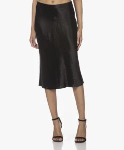 Vince Crush Satijnen Midi Rok - Zwart
