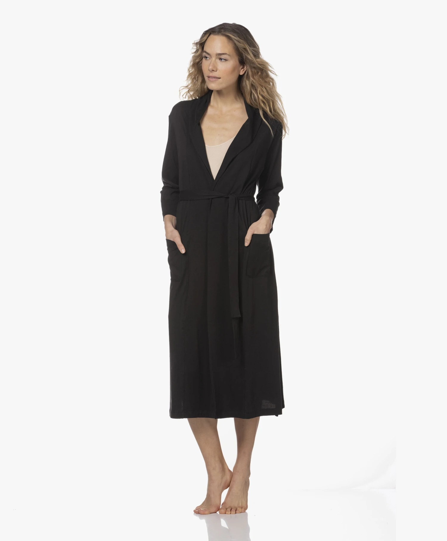 Skin Carina Pima Katoenen Jersey Badjas - Zwart 6 Skin Carina Pima Katoenen Jersey Badjas - Zwart - Afbeelding 6