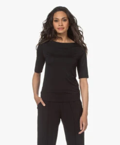 Lasalle Tencel Boothals T-Shirt - Zwart