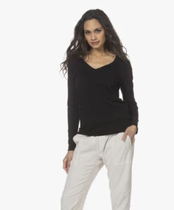 American Vintage Sonoma Slub V-Hals Longsleeve - Zwart