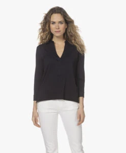 Majestic Filatures Splithals Jersey Blouse - Marine -Mode Kleding 220118 6f0d458e ecc1 407b 96d2 c8ac4a433c80