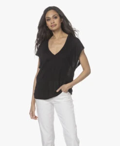Iro Poly Modalmix V-Hals T-Shirt - Zwart