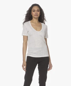 Closed Linnen V-Hals T-Shirt - Ivoor